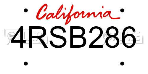 4RSB286 California License Plate