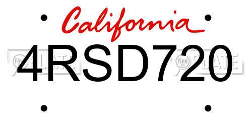 4RSD720 California License Plate