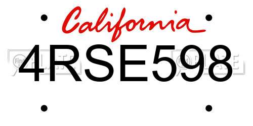 4RSE598 California License Plate