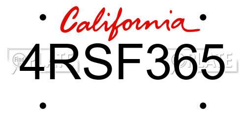 4RSF365 California License Plate