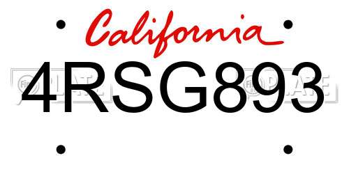 4RSG893 California License Plate