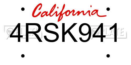 4RSK941 California License Plate