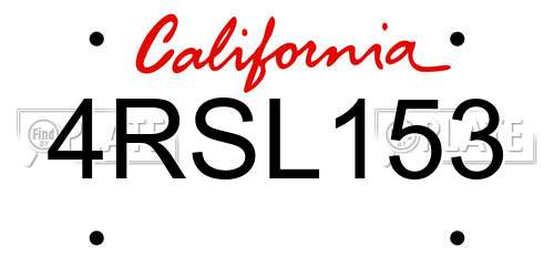 4RSL153 California License Plate
