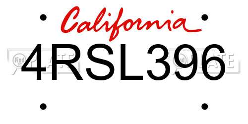 4RSL396 California License Plate