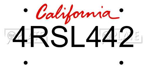 4RSL442 California License Plate