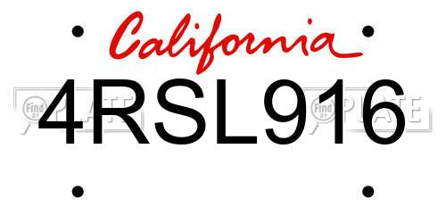 4RSL916 California License Plate