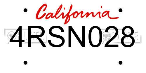 4RSN028 California License Plate