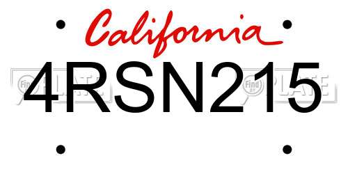 4RSN215 California License Plate