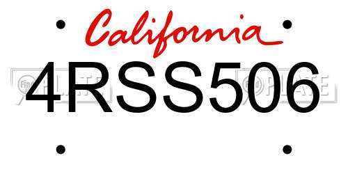4RSS506 California License Plate