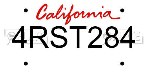 4RST284 California License Plate