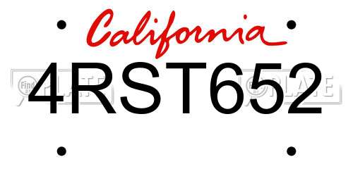 4RST652 California License Plate