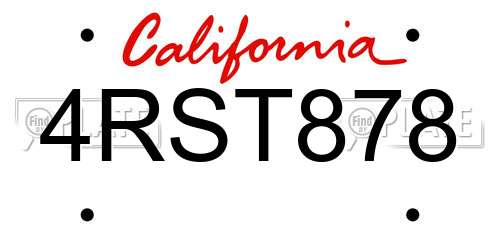 4RST878 California License Plate