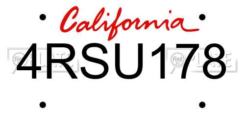4RSU178 California License Plate