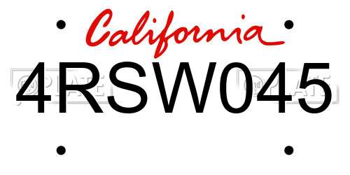 4RSW045 California License Plate