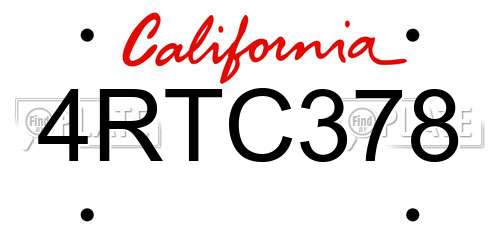 4RTC378 California License Plate