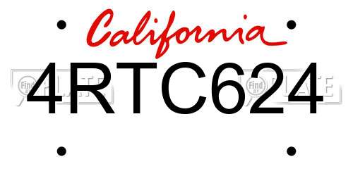 4RTC624 California License Plate