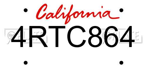 4RTC864 California License Plate