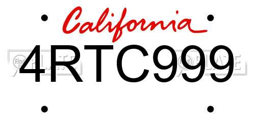4RTC999 California License Plate