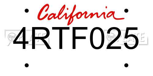 4RTF025 California License Plate