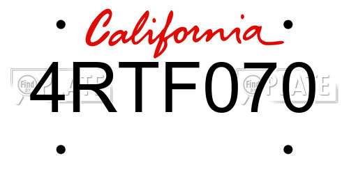 4RTF070 California License Plate