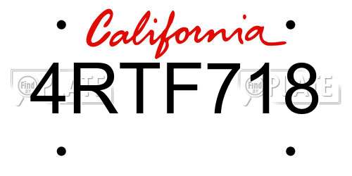4RTF718 California License Plate