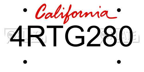 4RTG280 California License Plate