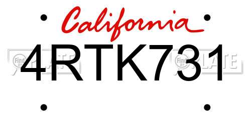 4RTK731 California License Plate