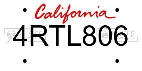 4RTL806 California License Plate