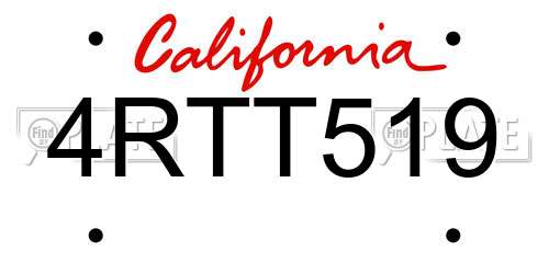 4RTT519 California License Plate