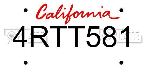 4RTT581 California License Plate