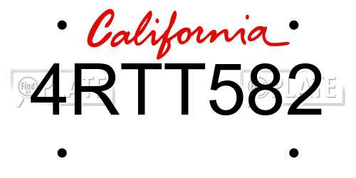 4RTT582 California License Plate