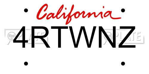 4RTWNZ California License Plate