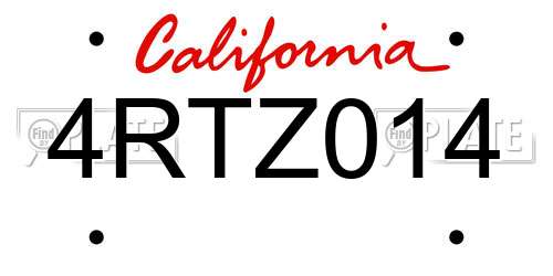 4RTZ014 California License Plate