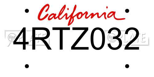 4RTZ032 California License Plate