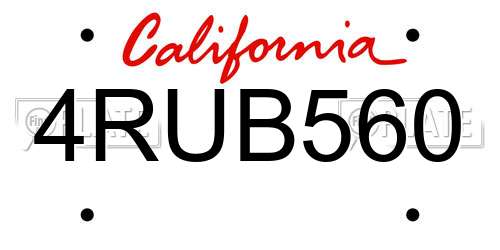 4RUB560 California License Plate