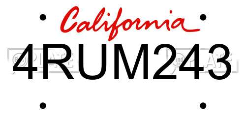 4RUM243 California License Plate