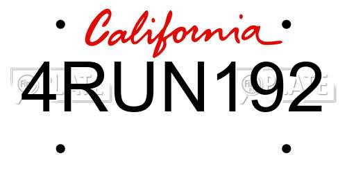 4RUN192 California License Plate