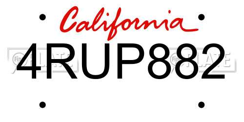 4RUP882 California License Plate