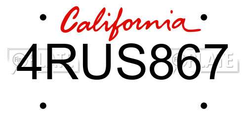 4RUS867 California License Plate