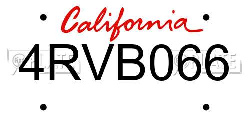 4RVB066 California License Plate