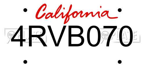 4RVB070 California License Plate