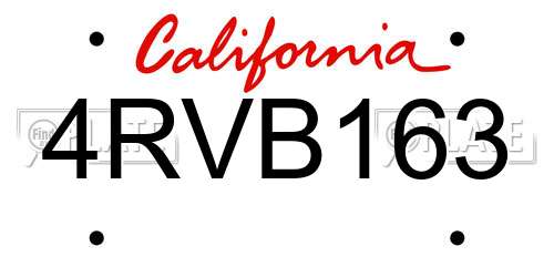 4RVB163 California License Plate