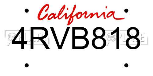 4RVB818 California License Plate