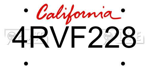 4RVF228 California License Plate