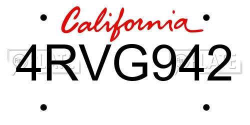 4RVG942 California License Plate