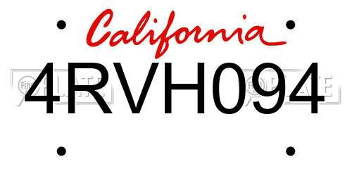 4RVH094 California License Plate