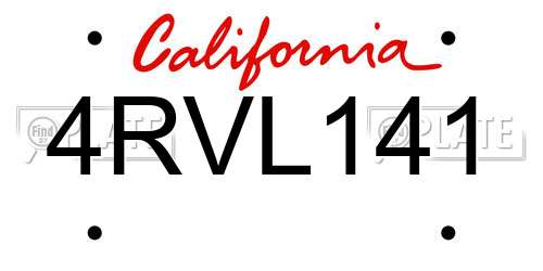 4RVL141 California License Plate