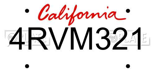 4RVM321 California License Plate
