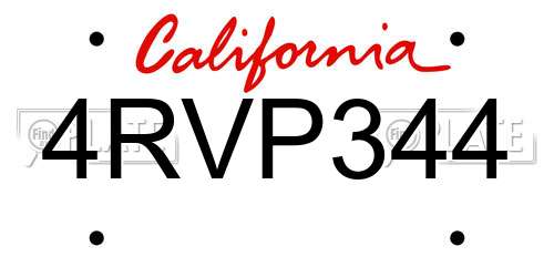 4RVP344 California License Plate
