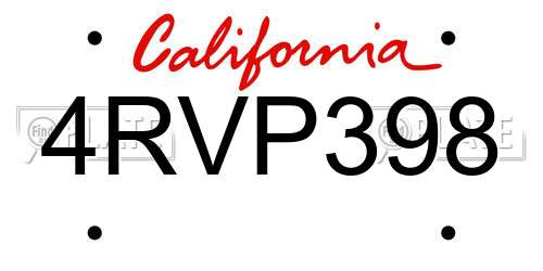 4RVP398 California License Plate